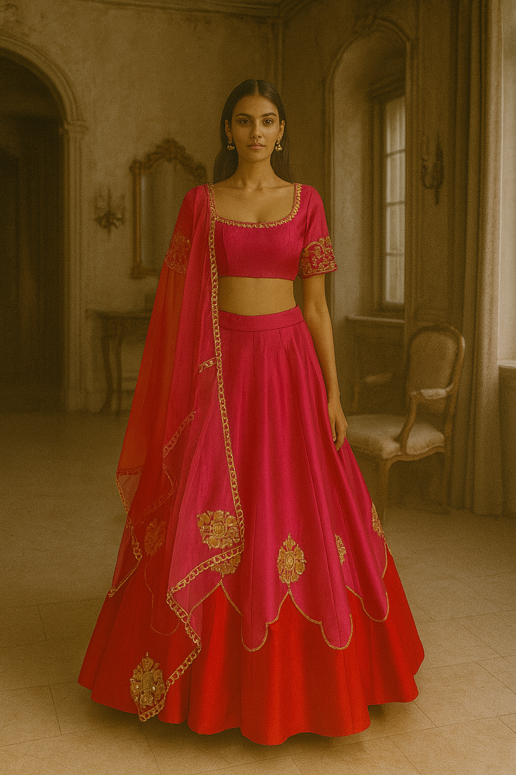 PINK RED LEHENGA